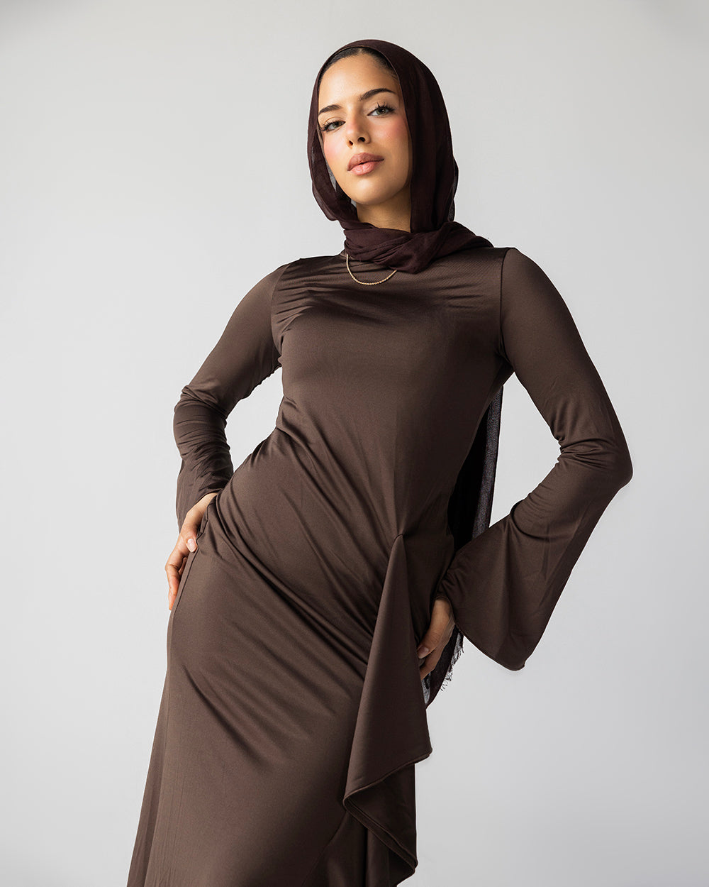 Ruffled Dress In Chocolate Brown