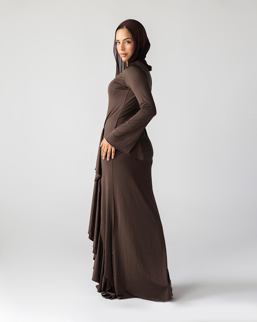 Ruffled Dress In Chocolate Brown