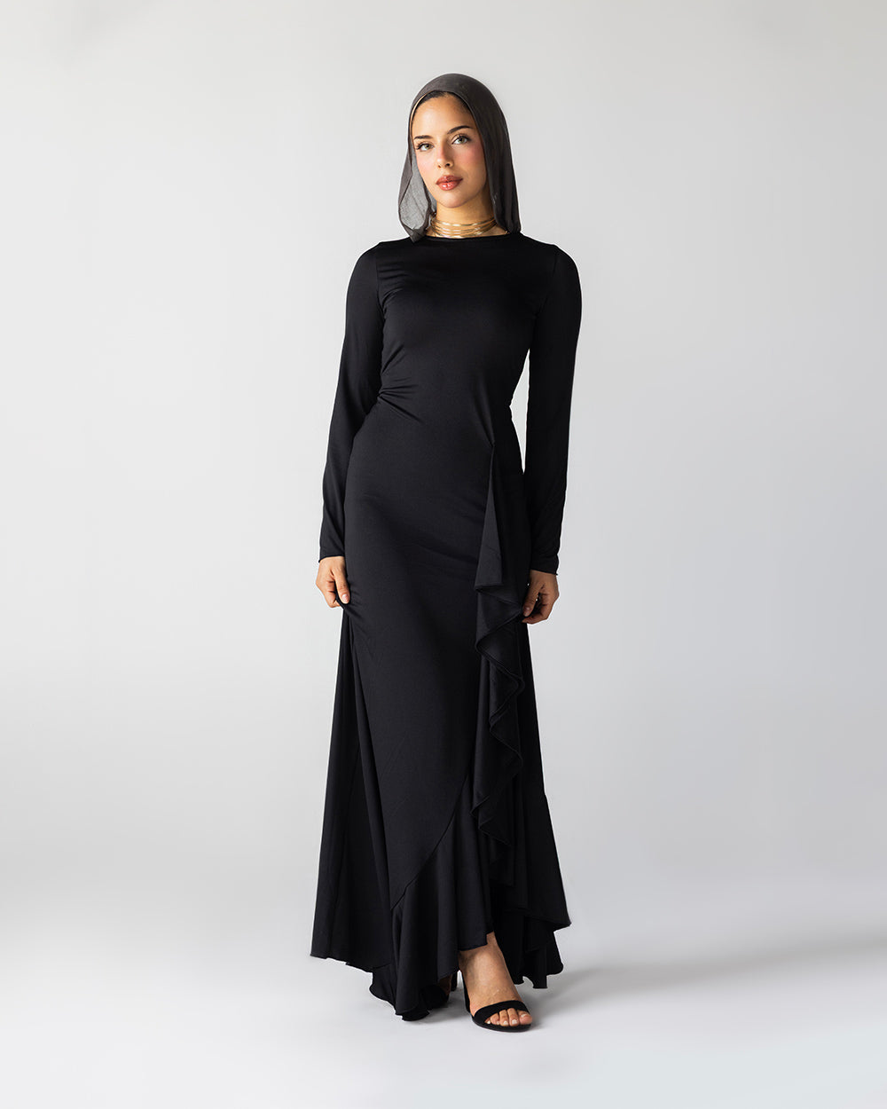 Ruffled Dress In Black