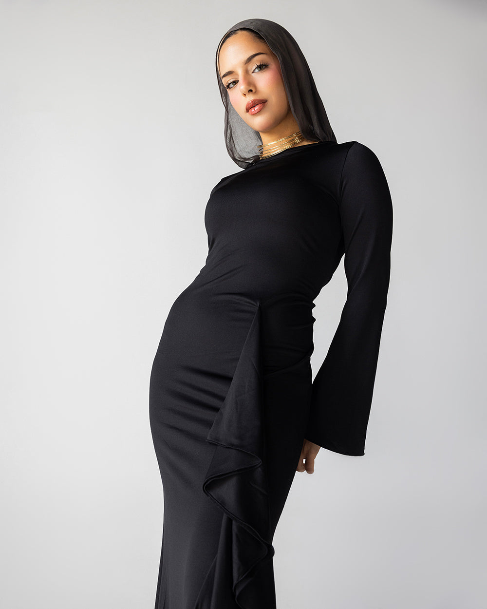 Ruffled Dress In Black