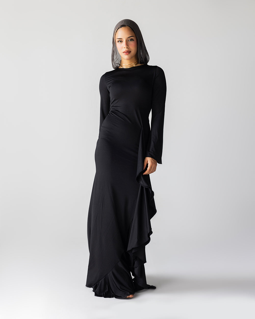 Ruffled Dress In Black