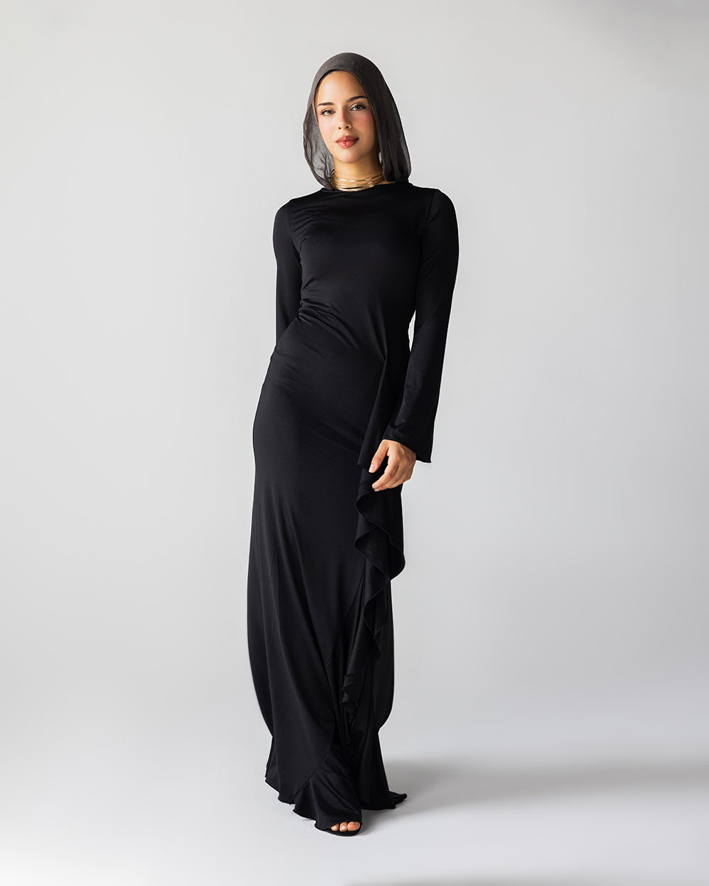 Ruffled Dress In Black