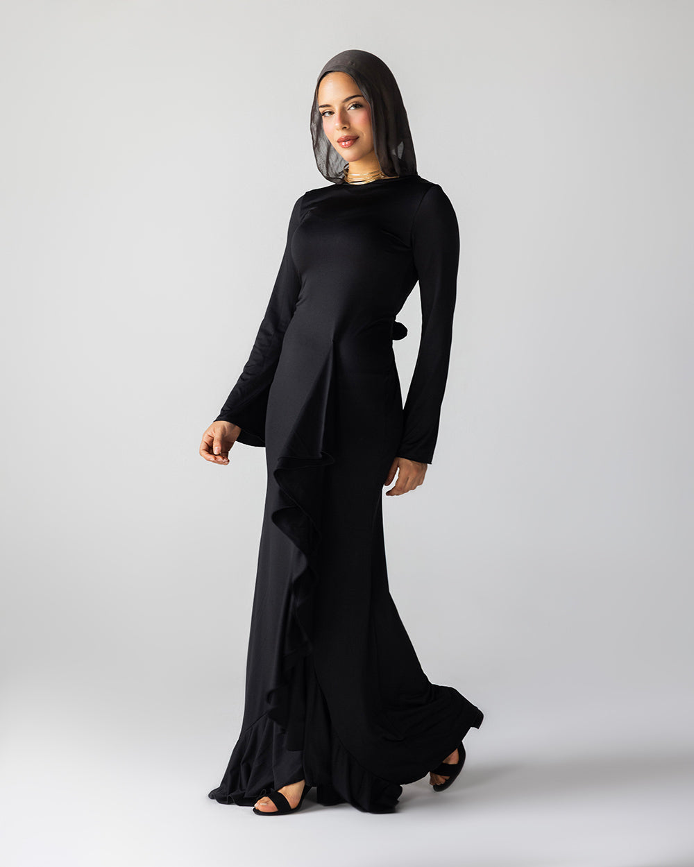 Ruffled Dress In Black