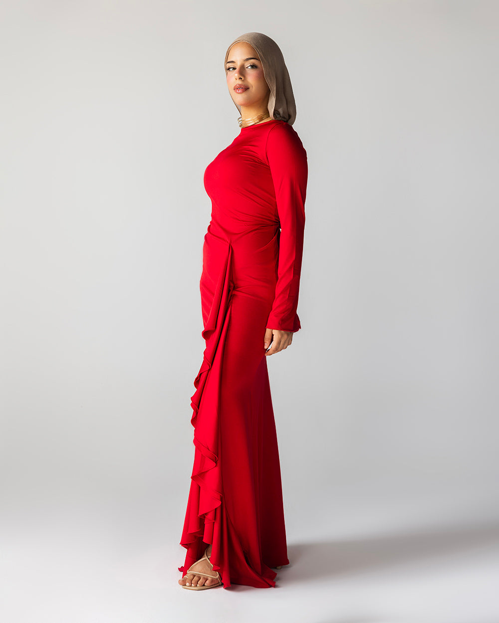 Ruffled Dress In Red