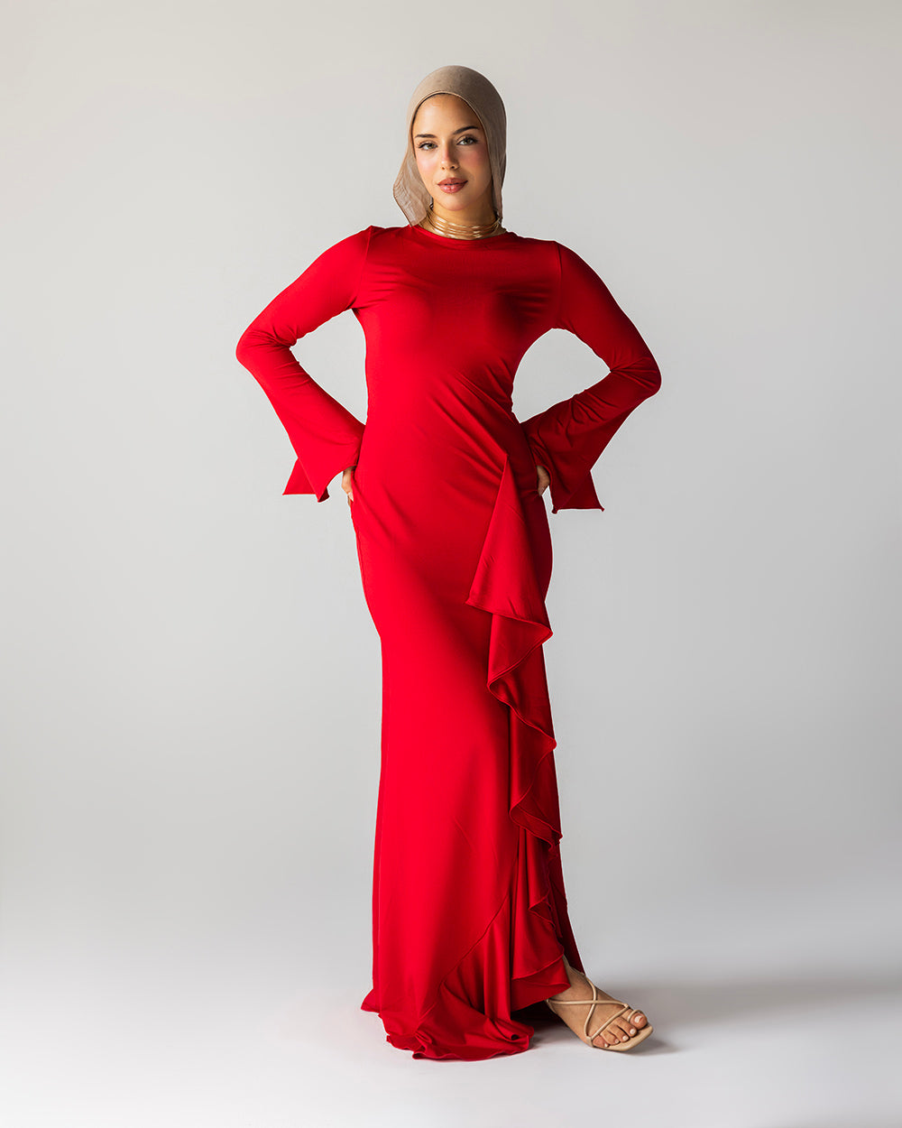 Ruffled Dress In Red