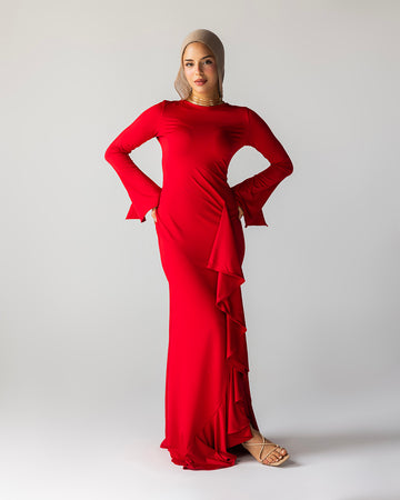 Ruffled Dress In Red