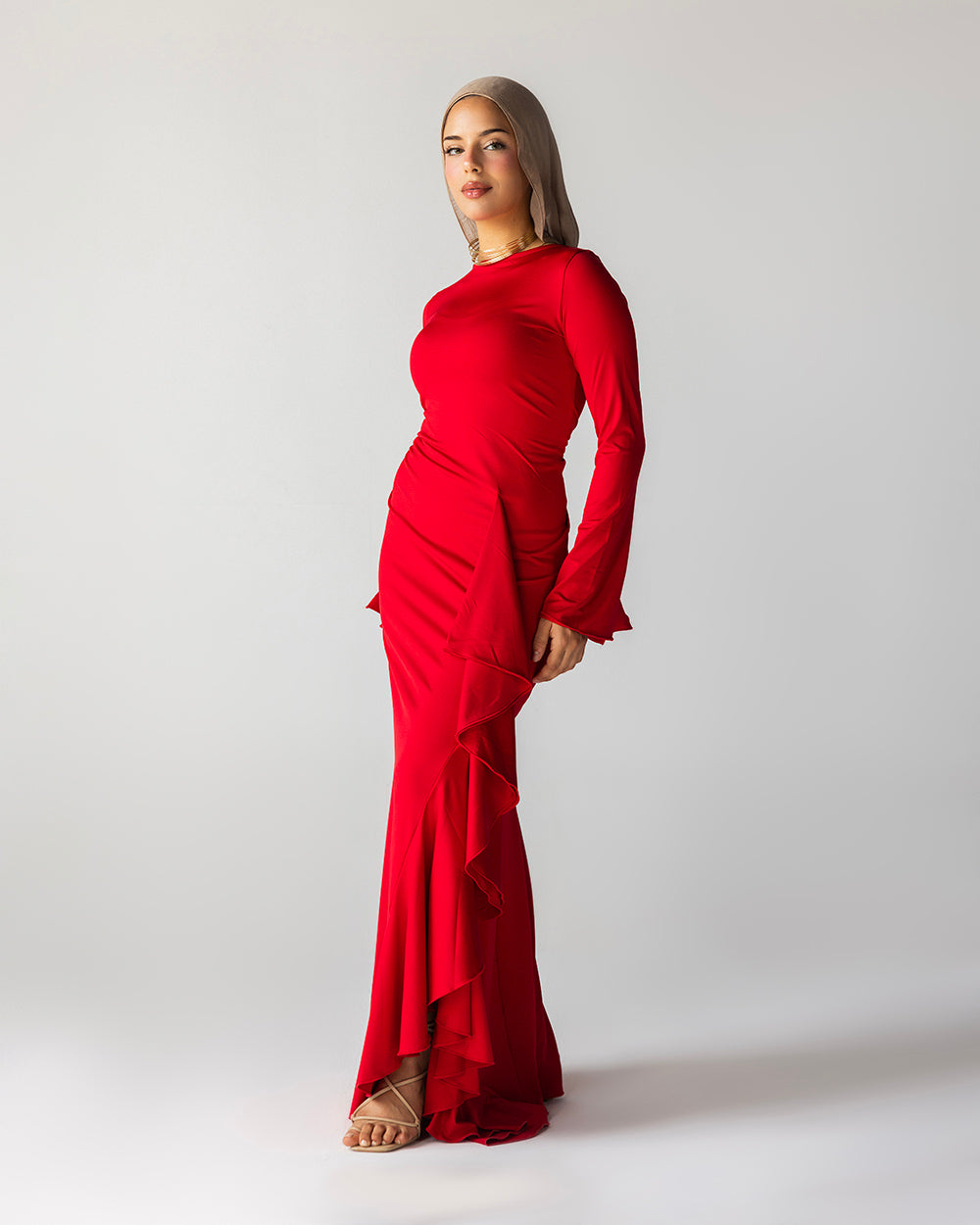 Ruffled Dress In Red