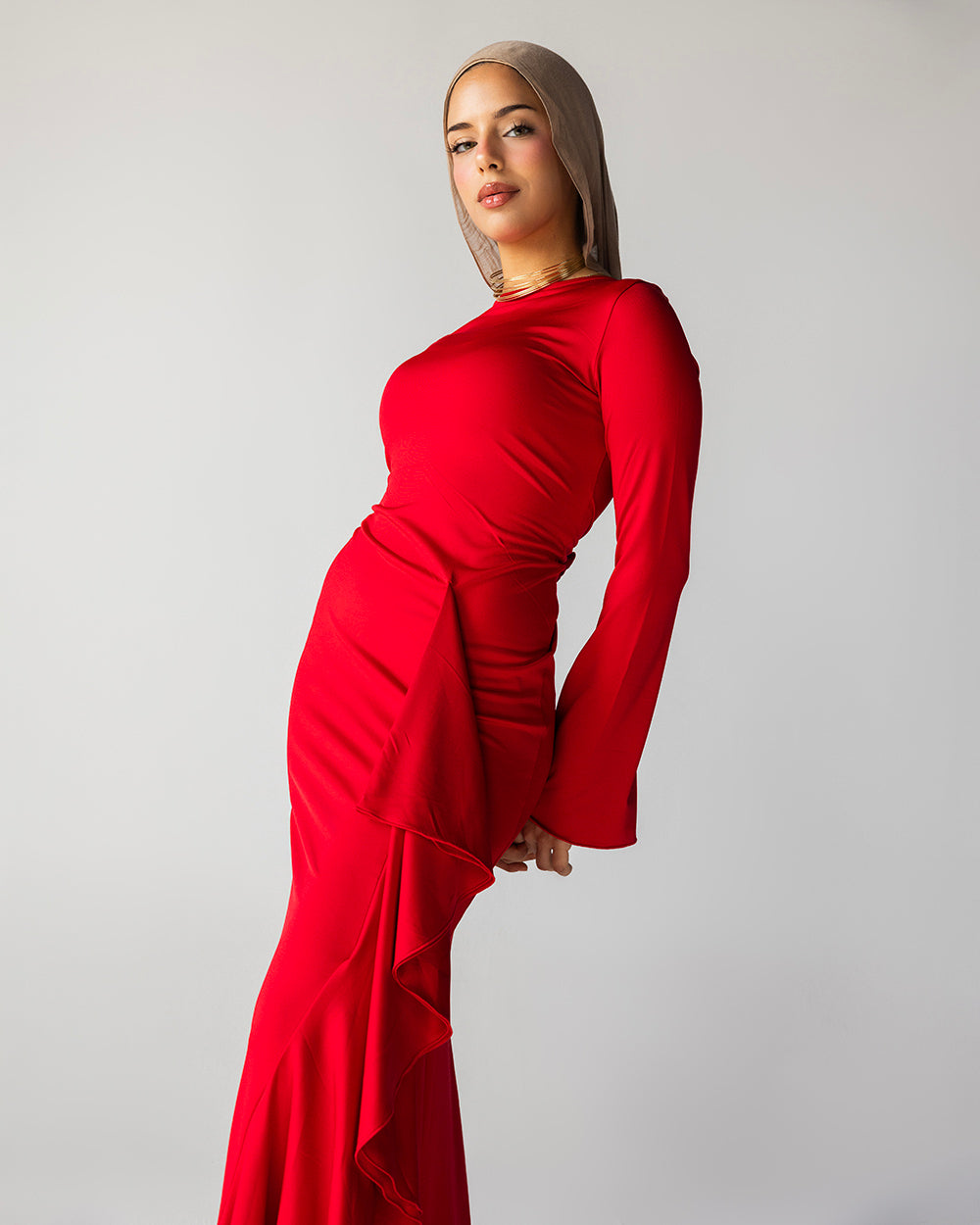 Ruffled Dress In Red