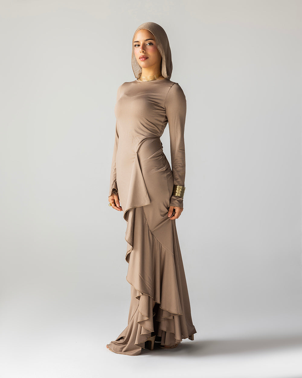 Ruffled Dress In Sand