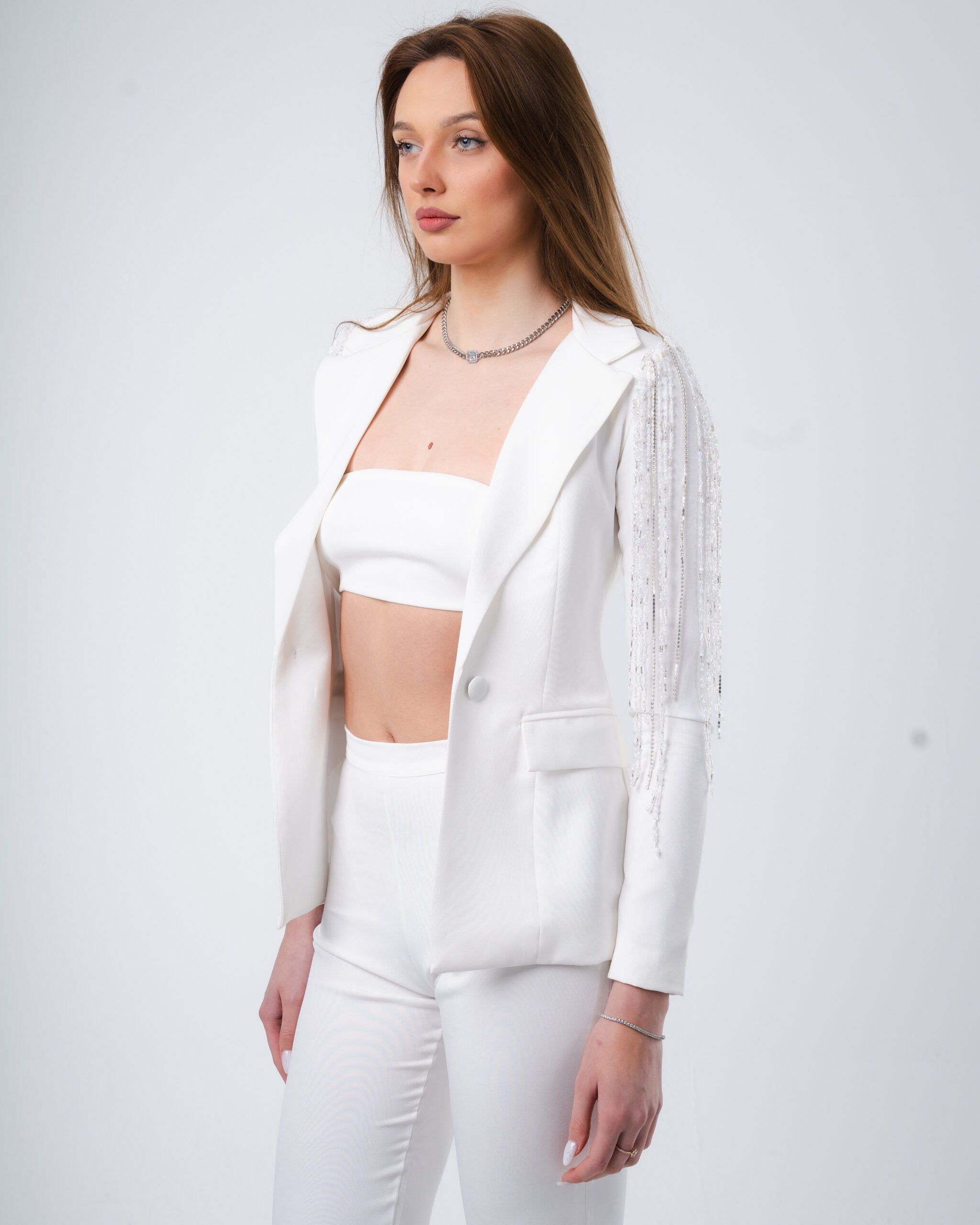 Embroidered Suit White