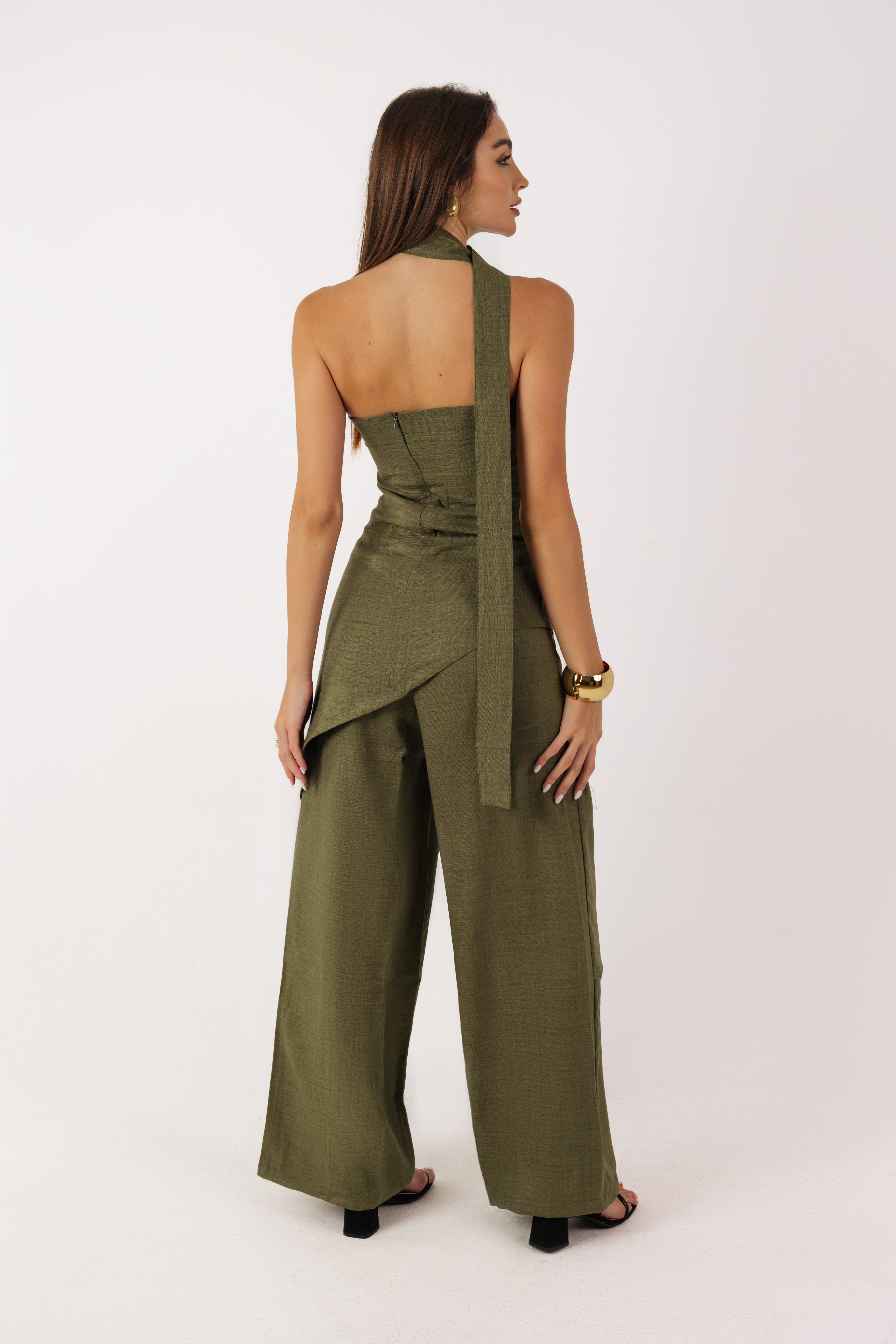 Linen Set In Olive Green